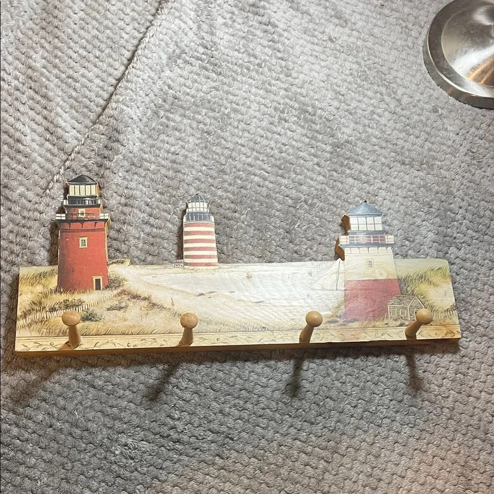 Nautical Lighthouse Wall Hook Decor - Red and Brown